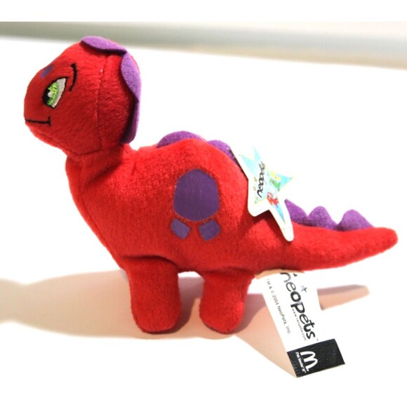 McDonalds Neopets Red Chomby Dino Plush Toy Figure 2004 Star Tag 4" Mini Figure - Picture 3 of 6
